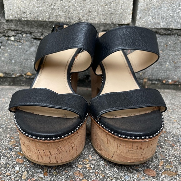 Coach Quartz black leather sandals with cork wedge heel size 10B - Picture 3 of 11